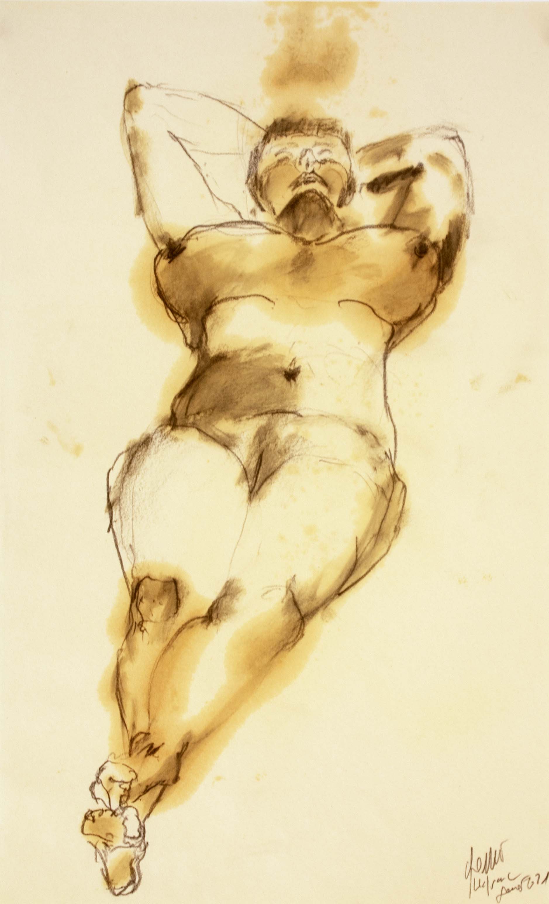 Dona estirada — Grafit i oli de llinosa sobre paper